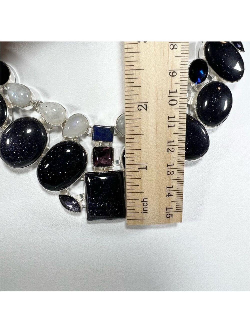 Blue Sunstone Moonstone Lapis 925 Gemstone Large Necklace & Bracelet - Picture 4 of 9